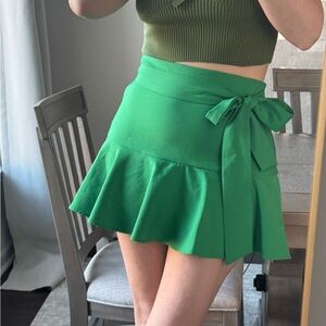 ZARA St Patrick’s Green Wrap Skort Skirt with Shorts Under with Side Tie Bow